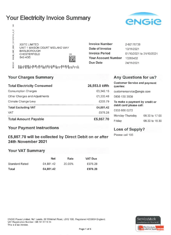 UNITED KINGDOM ENGIE utility bill Word and PDF template